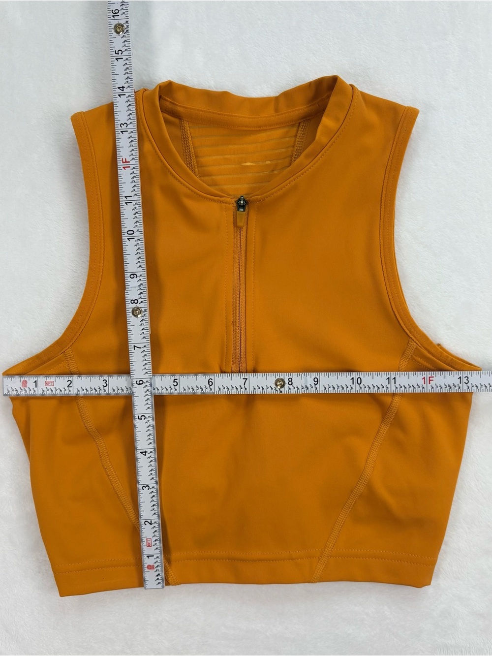 NIKE PRO Dri-Fit Cropped Tank Top Orange Zip Up Side Pockets Shelf Bra XS - Picture 12 of 12